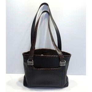 Leather Brighton Pebbled Leather Brown Crocodile Embossed Trim Purse Handbag